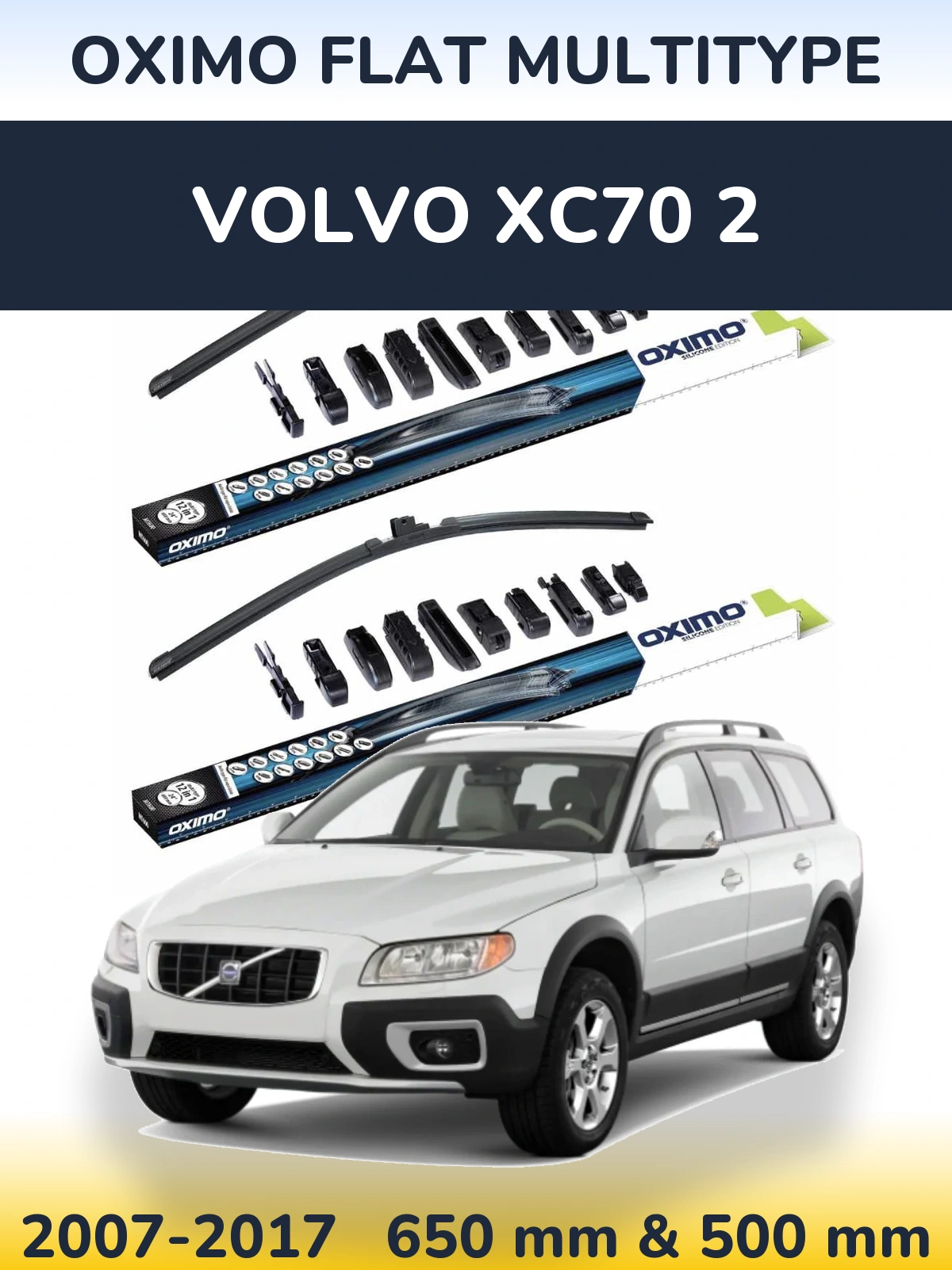 Front wiper blade set Oximo Flat MultiTipoe 650 & 500 mm for Volvo XC70 2 2007-2017