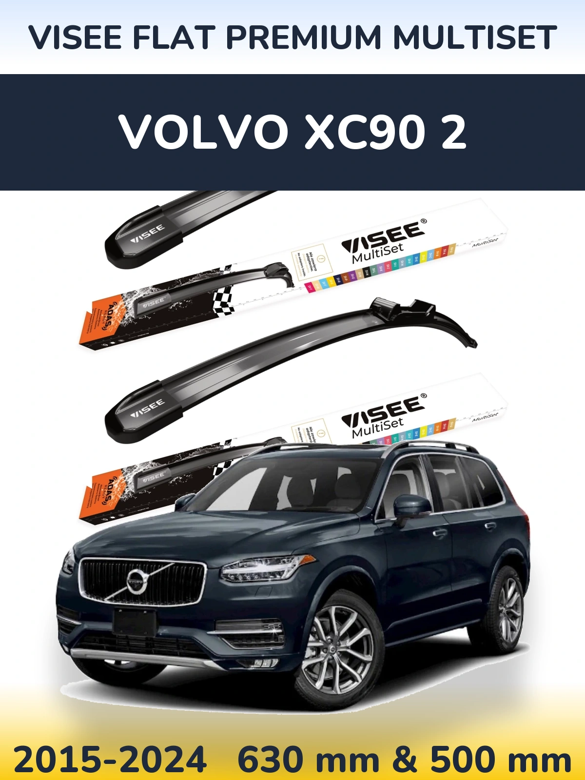 Front wiper blade set VISEE FLAT PREMIUM MultiSet 630 & 500 mm for Volvo XC90 2 2015-2024
