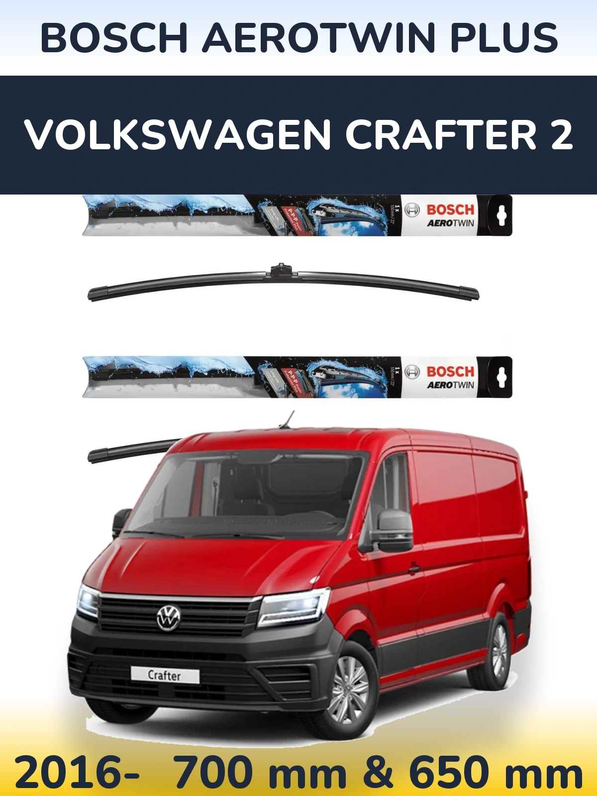 Front wiper blade set BOSCH AeroTwin Plus 700 & 650 mm for Volkswagen Crafter 2 2016-2026