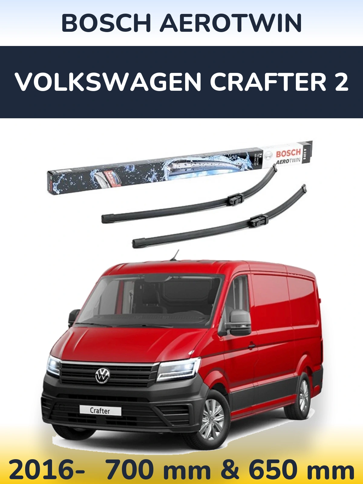 Комплект передних дворников BOSCH AeroTwin 700 & 650 мм для Volkswagen Crafter 2 2016-2026