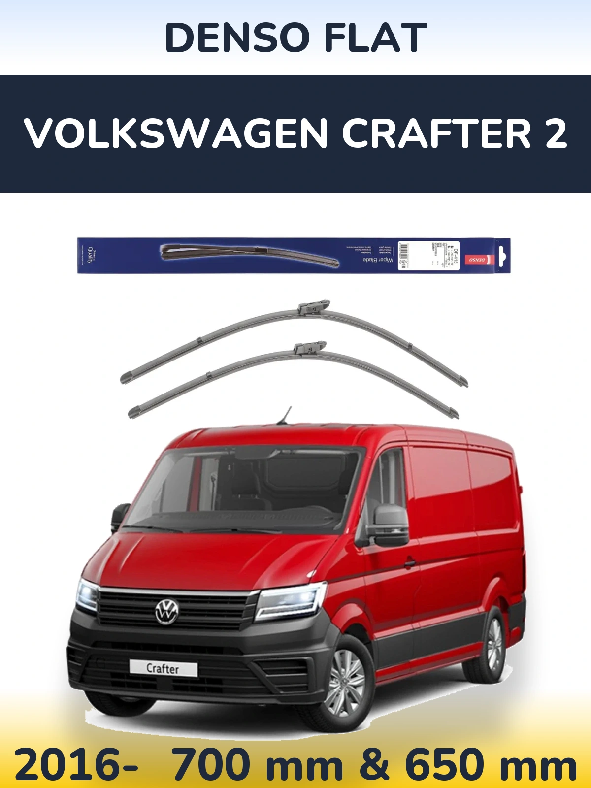 Front wiper blade set Denso Flat 700 & 650 mm for Volkswagen Crafter 2 2016-2026