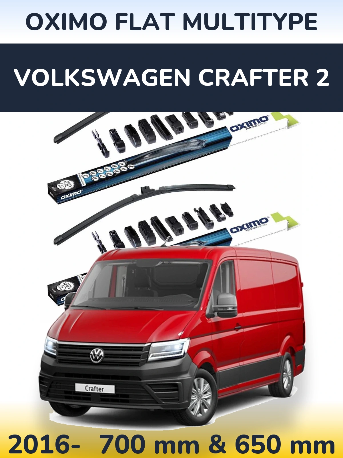Front wiper blade set Oximo Flat MultiTipoe 700 & 650 mm for Volkswagen Crafter 2 2016-2026