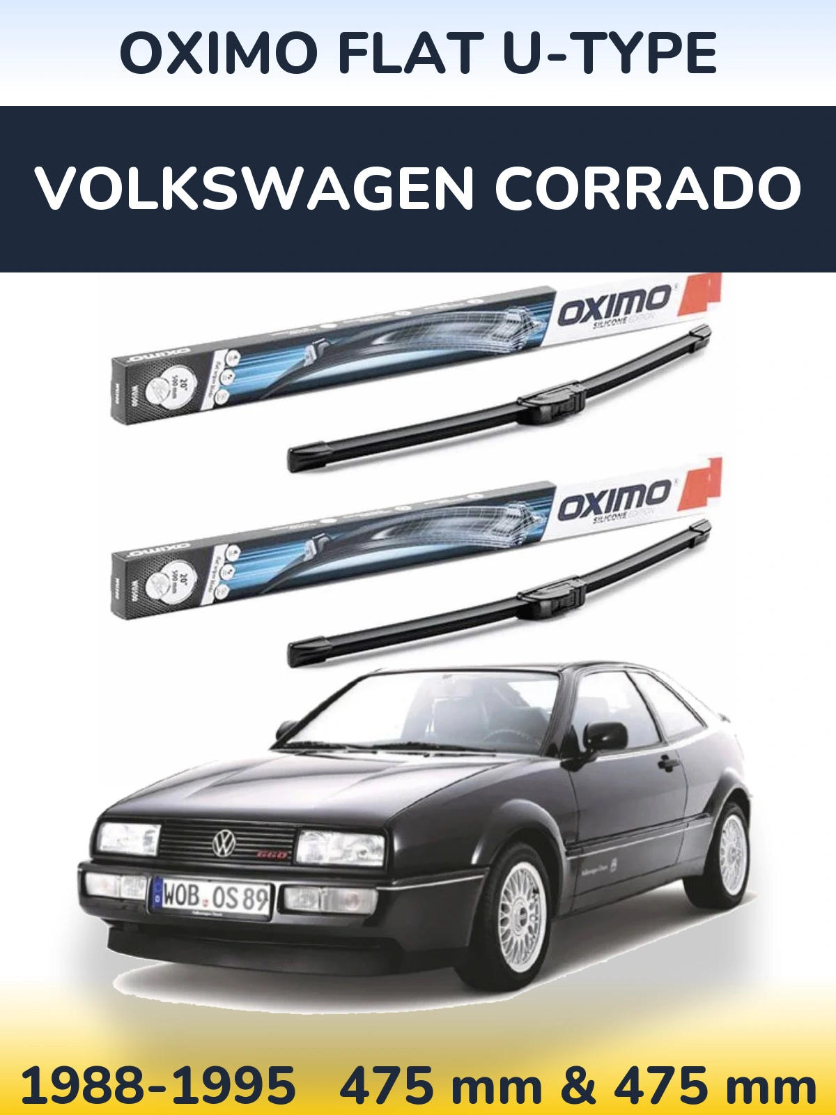 Комплект передних дворников Oximo Flat U-type 475 & 475 мм для Volkswagen Corrado 1988-1995