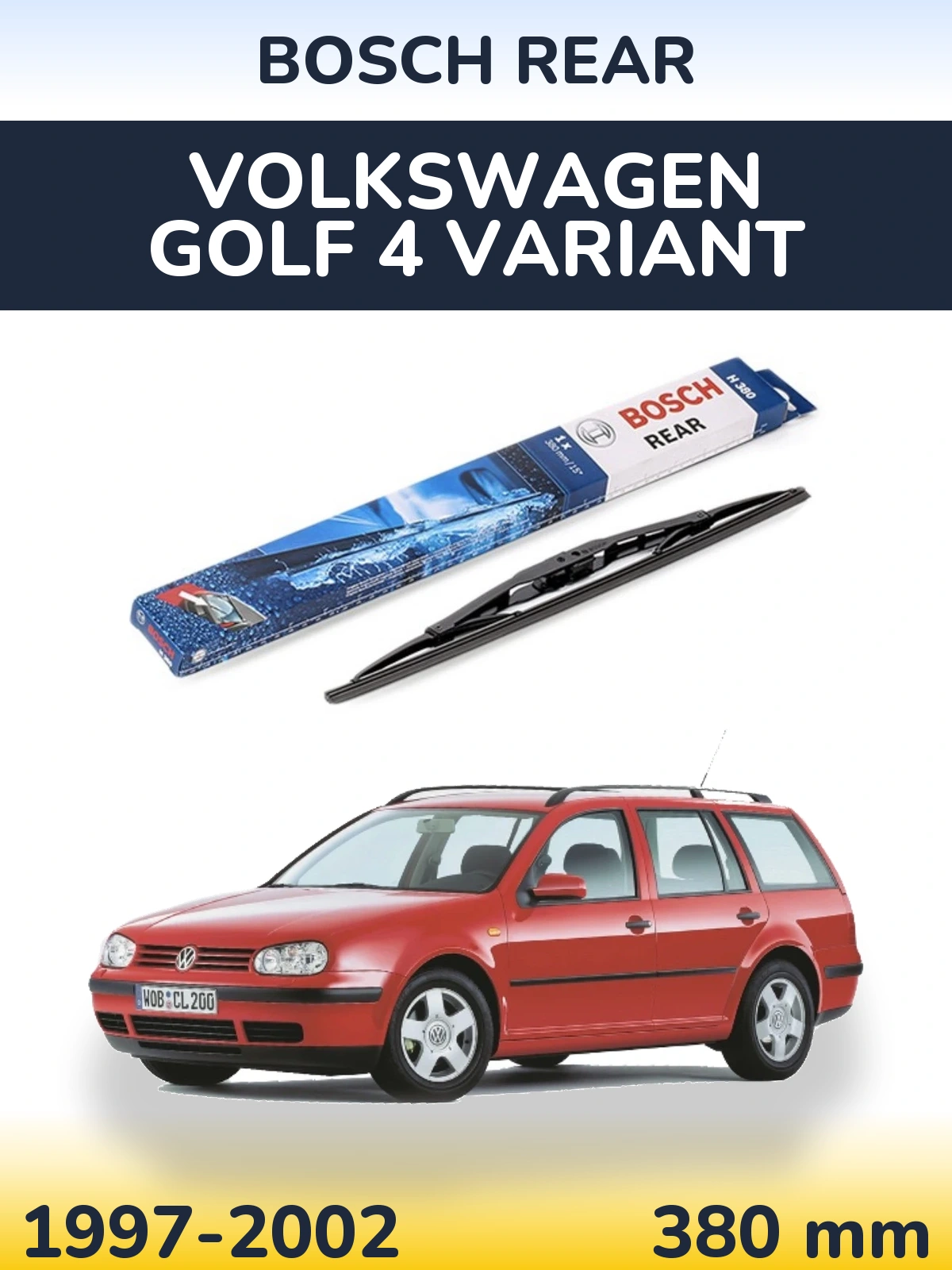 Rear wiper blade BOSCH Rear 380 mm for Volkswagen Golf 4 Variant 1997-2002