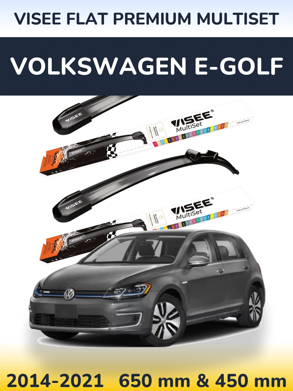 Front wiper blade set VISEE FLAT PREMIUM MultiSet 650 & 450 mm for Volkswagen e-Golf 2014-2021