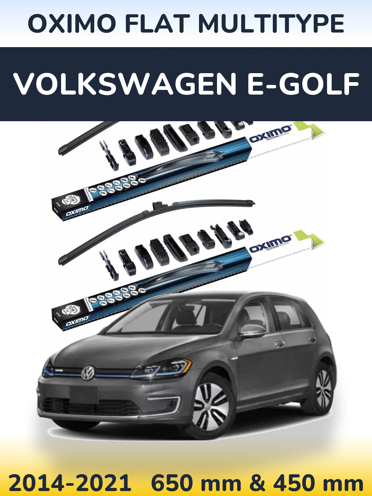 Front wiper blade set Oximo Flat MultiTipoe 650 & 450 mm for Volkswagen e-Golf 2014-2021
