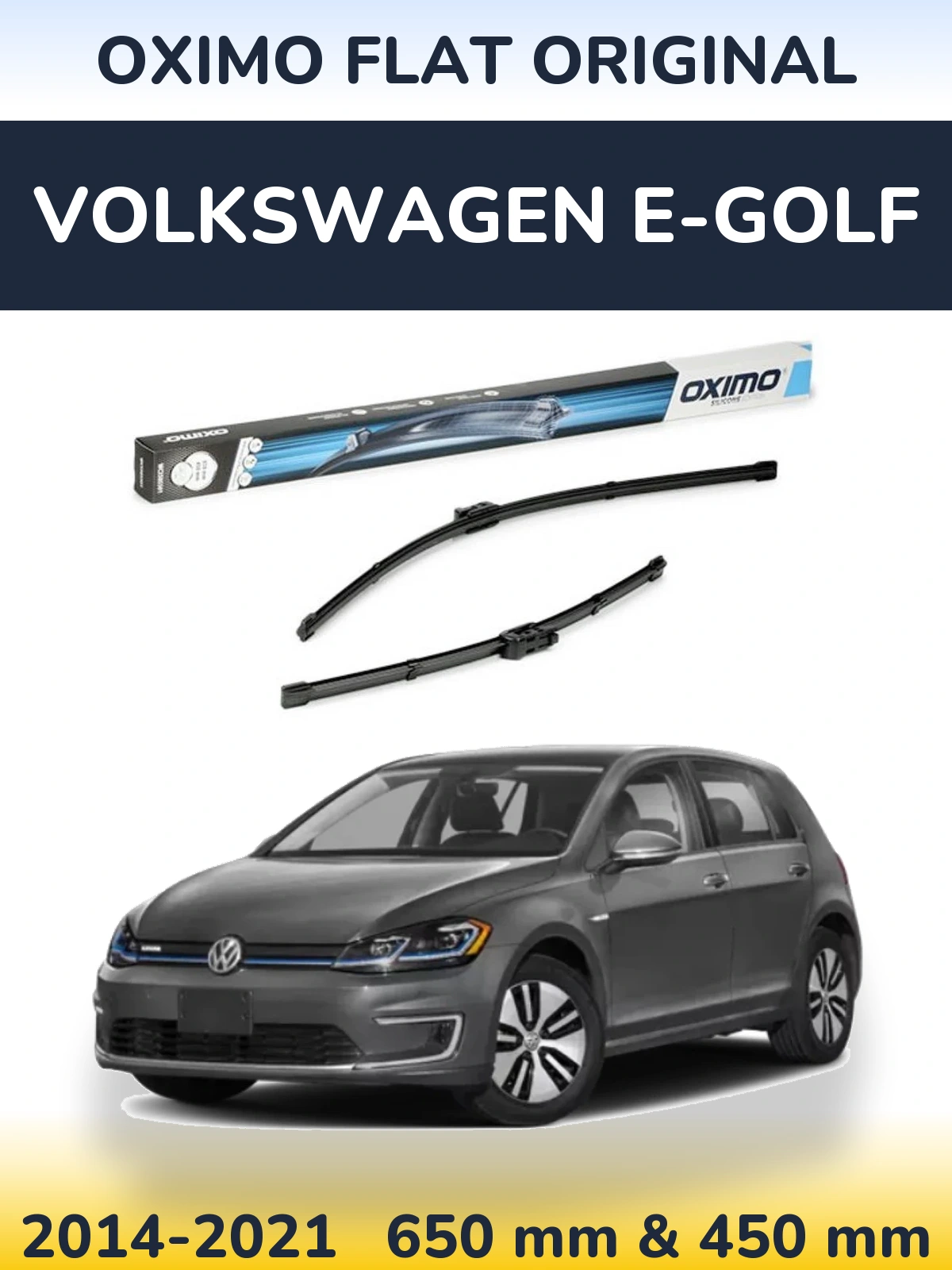 Front wiper blade set Oximo Flat Original 650 & 450 mm for Volkswagen e-Golf 2014-2021