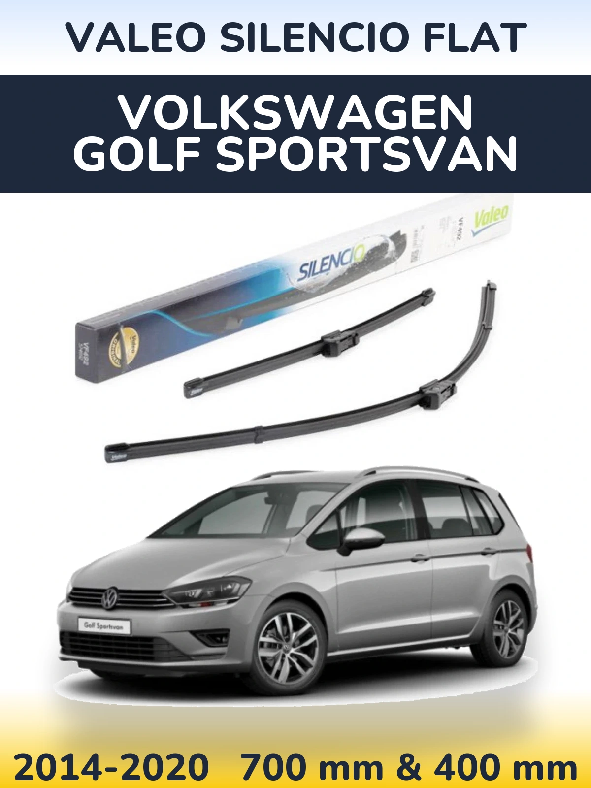 Front wiper blade set Valeo Silencio Flat 700 & 400 mm for Volkswagen Golf Sportsvan 2014-2020