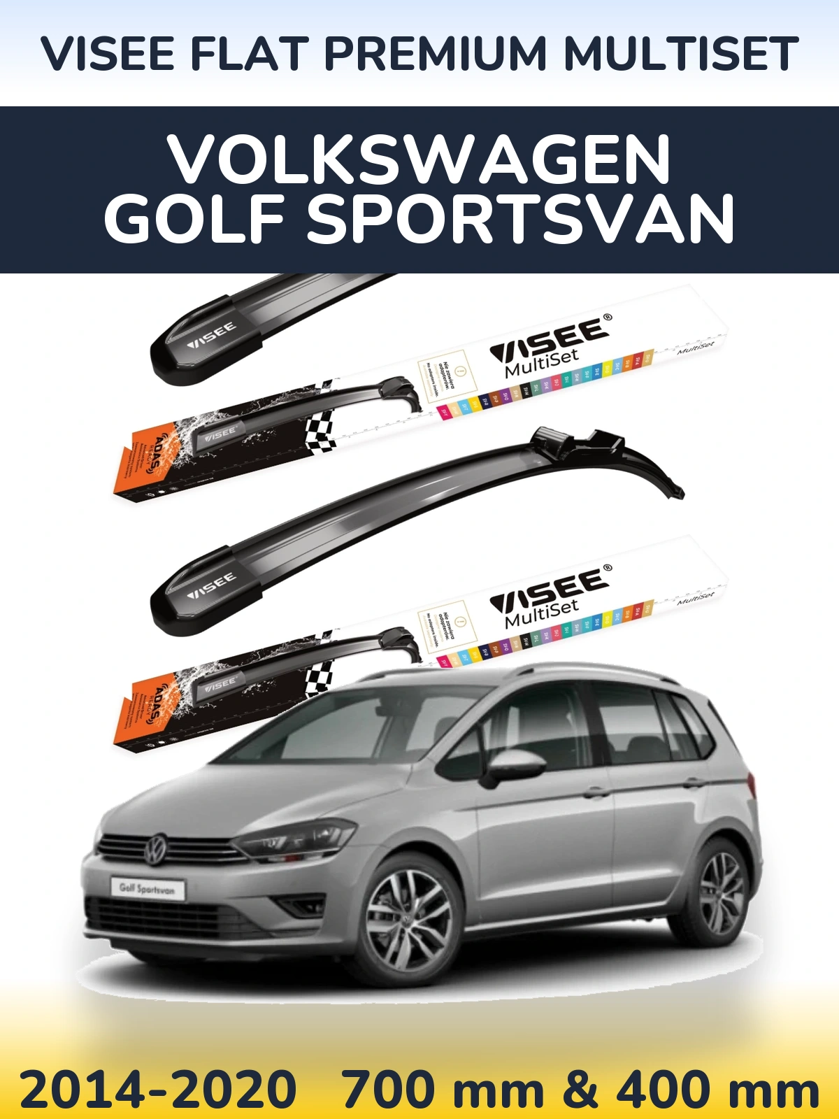 Комплект передніх щіток VISEE FLAT PREMIUM MultiSet 700 & 400 мм для Volkswagen Golf Sportsvan 2014-2020