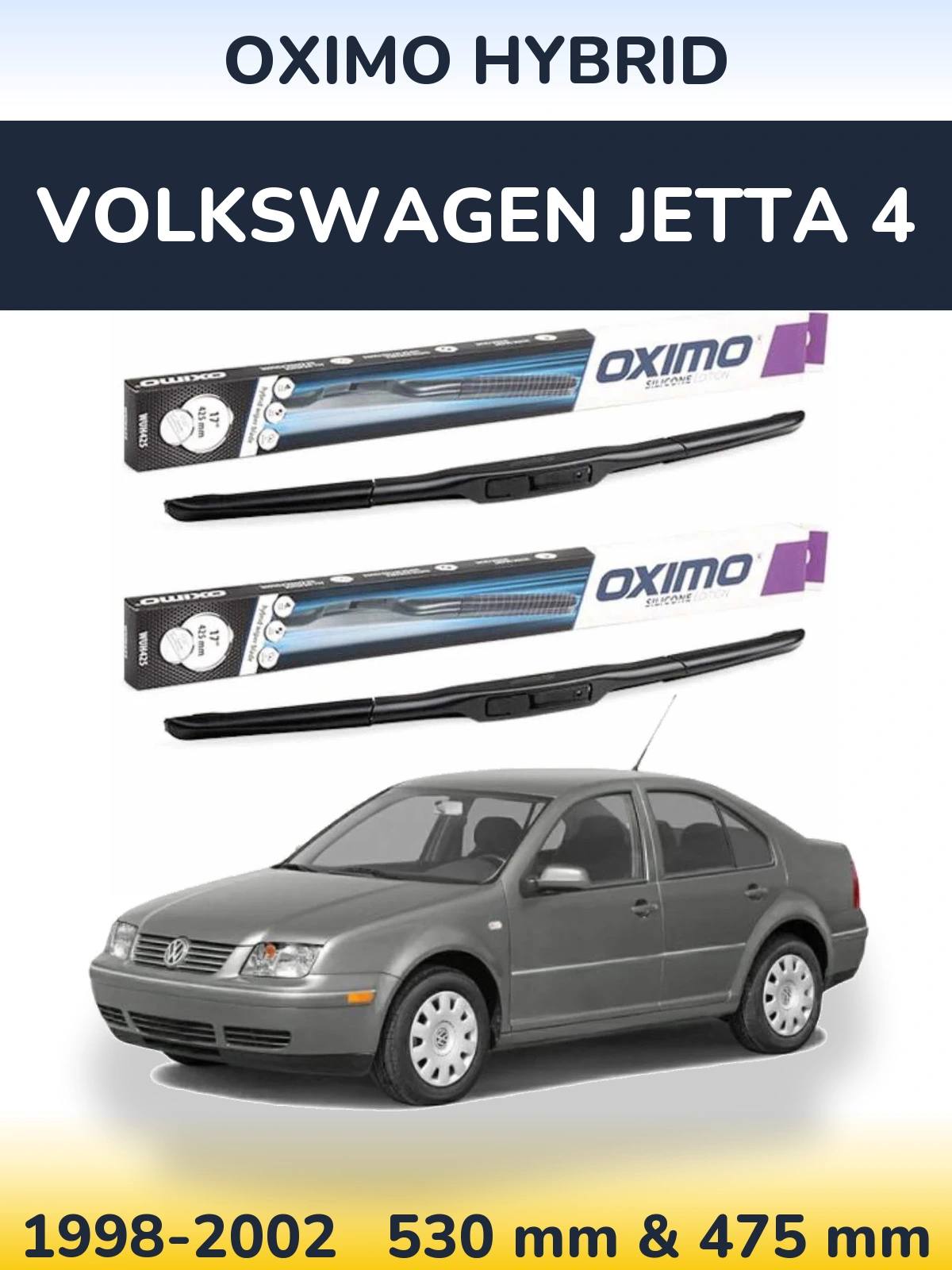 Front wiper blade set Oximo Hybrid 530 & 475 mm for Volkswagen Jetta 4 1998-2002