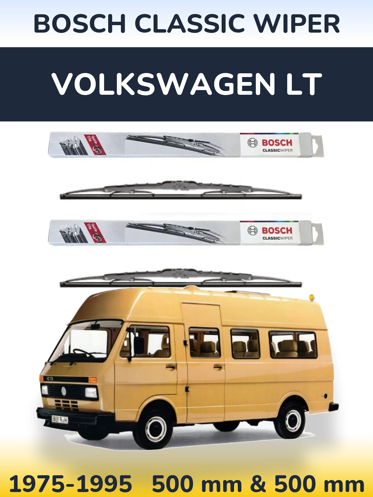 Front wiper blade set BOSCH Classic Wiper 500 & 500 mm for Volkswagen LT 1975-1995