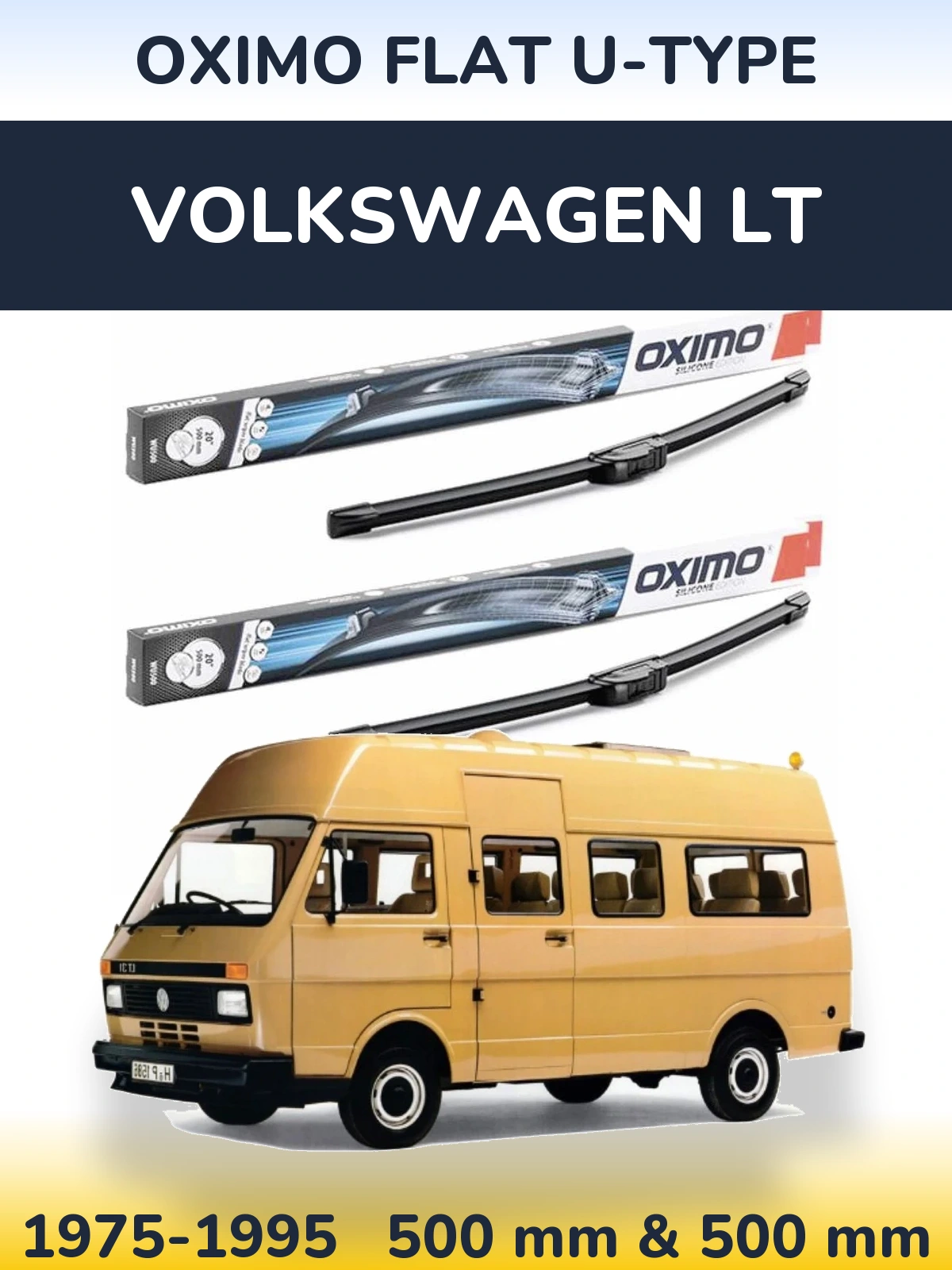 Front wiper blade set Oximo Flat U-type 500 & 500 mm for Volkswagen LT 1975-1995