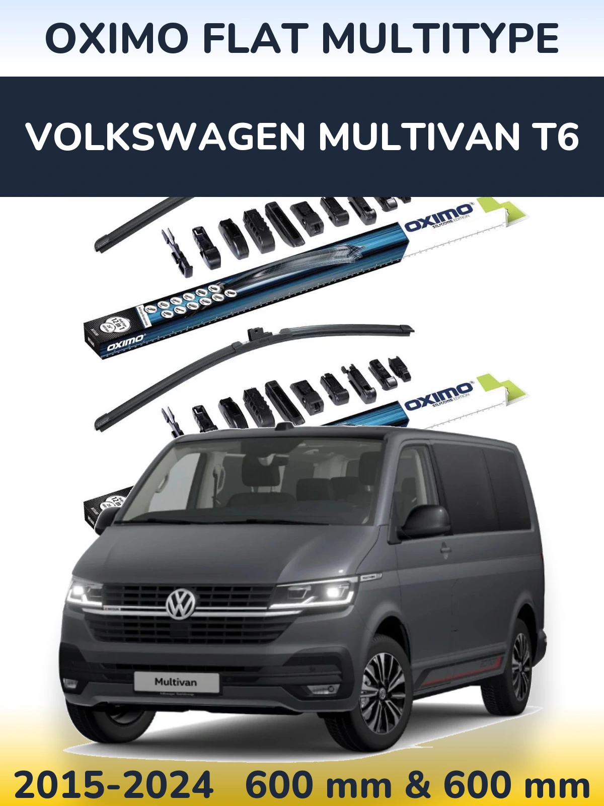 Front wiper blade set Oximo Flat MultiTipoe 600 & 600 mm for Volkswagen Multivan T6 2015-2024