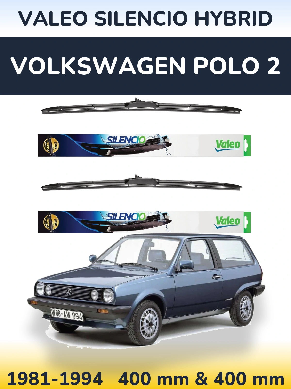 Комплект передних дворников Valeo Silencio Hybrid 400 & 400 мм для Volkswagen Polo 2 1981-1994
