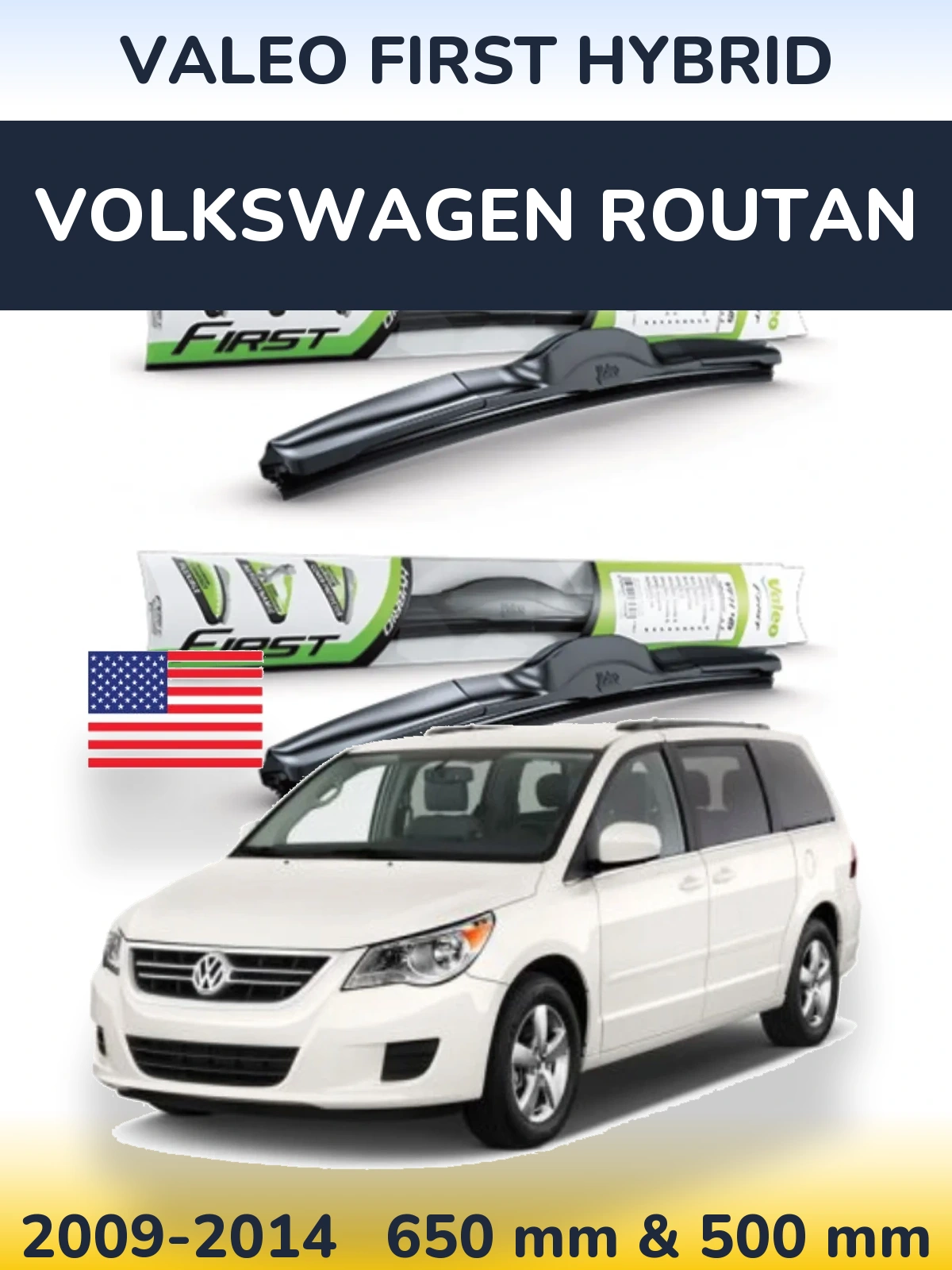 Front wiper blade set Valeo First Hybrid 650 & 500 mm for Volkswagen Routan 2009-2014