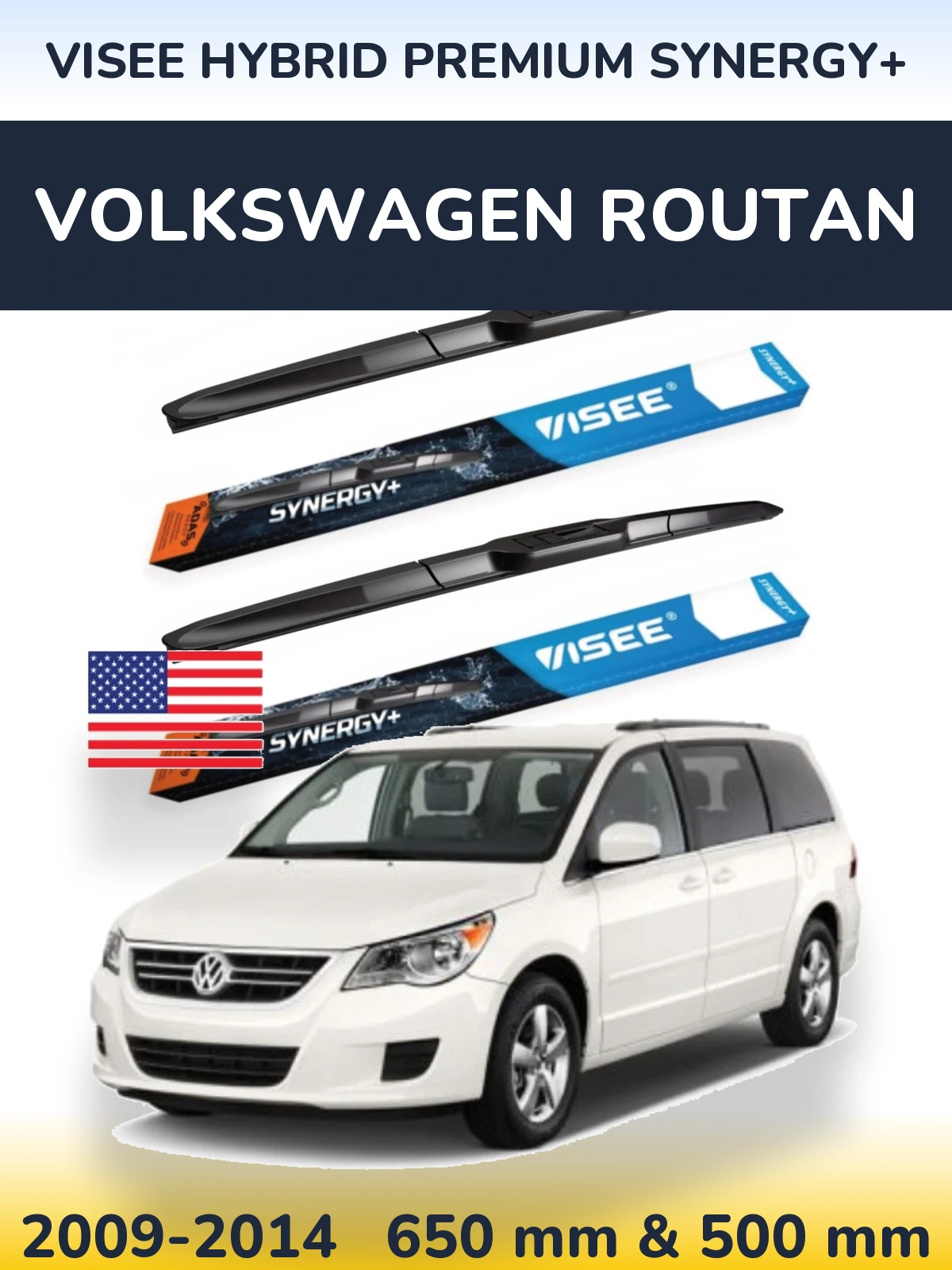 Front wiper blade set VISEE HYBRID PREMIUM SYNERGY+ 650 & 500 mm for Volkswagen Routan 2009-2014