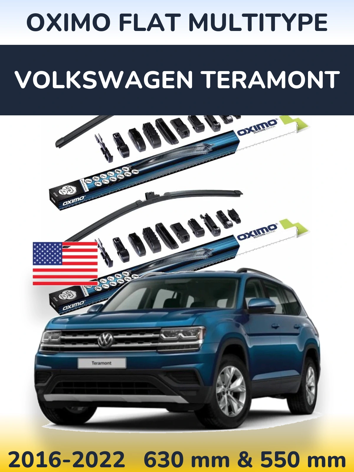 Front wiper blade set Oximo Flat MultiTipoe 600 & 550 mm for Volkswagen Teramont 2016-2022