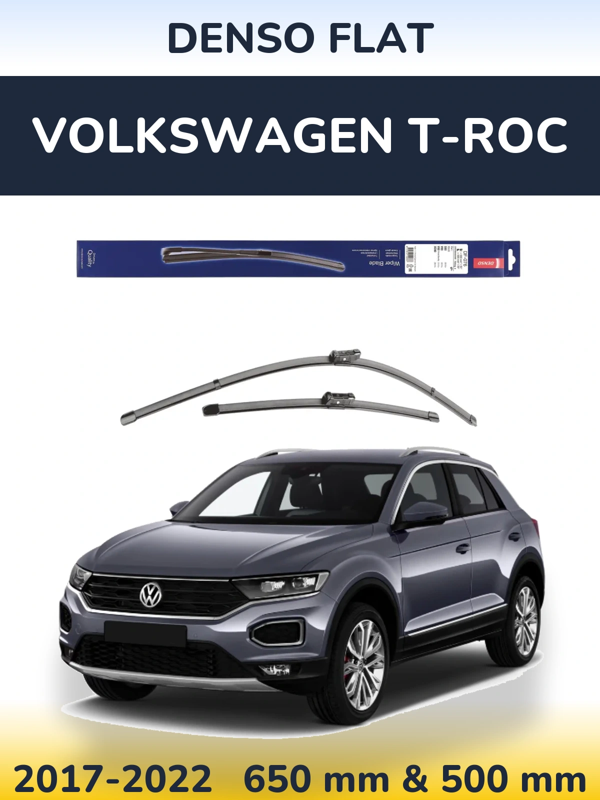 Front wiper blade set Denso Flat 630 & 500 mm for Volkswagen T-Roc 2017-2022