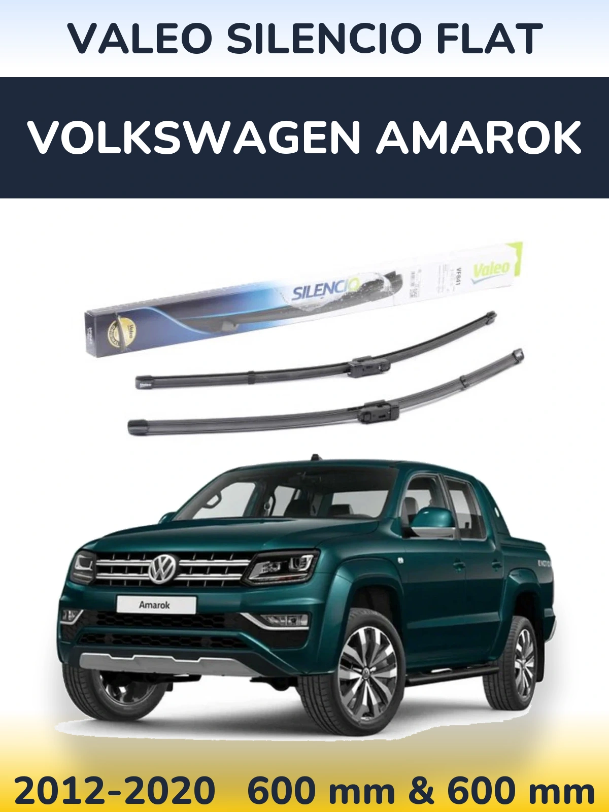 Front wiper blade set Valeo Silencio Flat 600 & 600 mm for Volkswagen Amarok 2012-2020