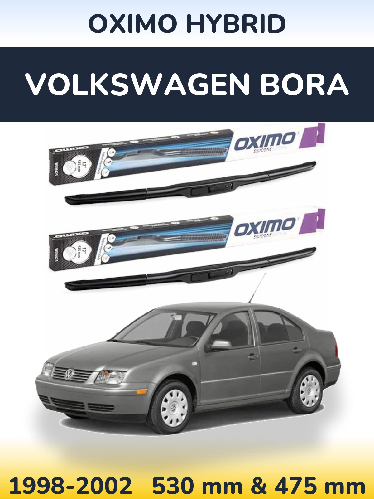 Комплект передних дворников Oximo Hybrid 530 & 475 мм для Volkswagen Bora 1998-2002