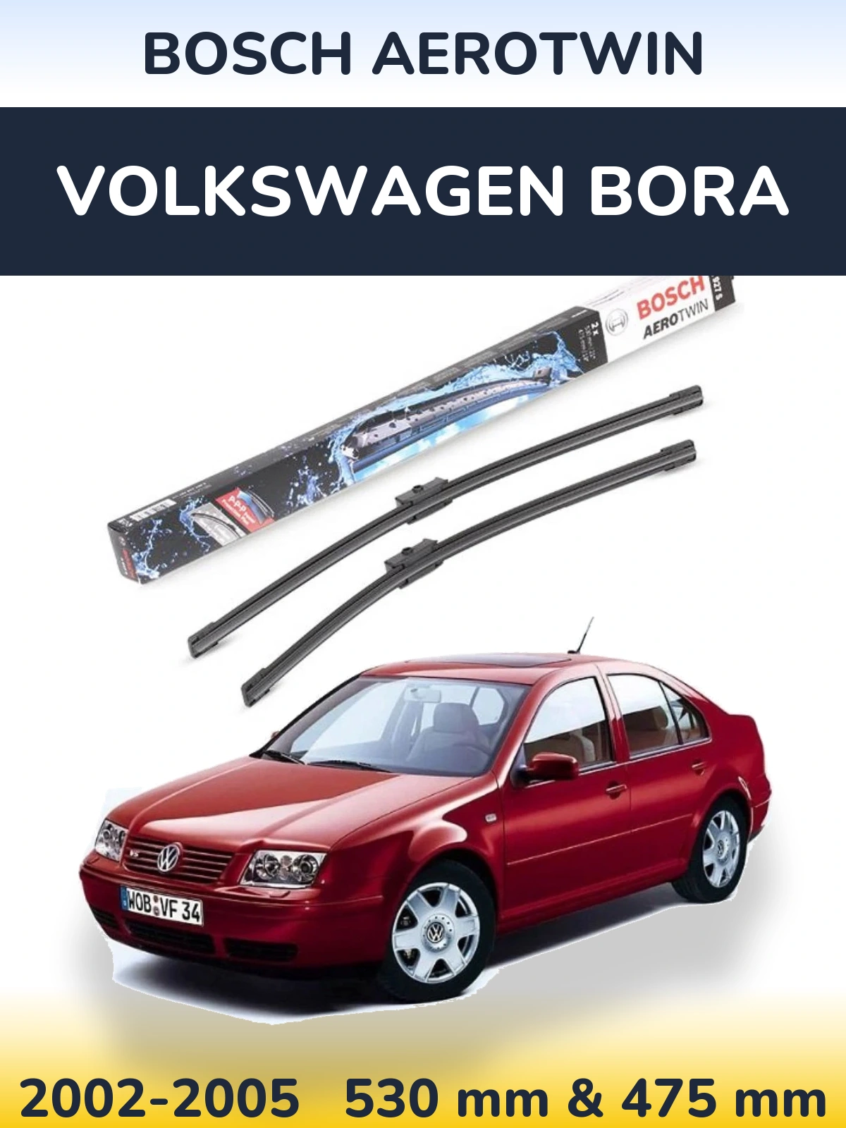Front wiper blade set BOSCH AeroTwin 530 & 475 mm for Volkswagen Bora 2002-2005