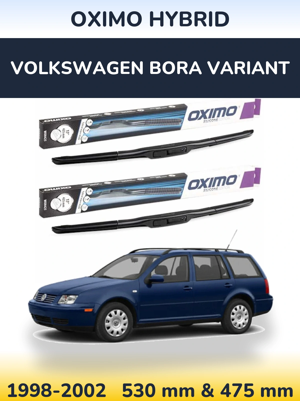 Комплект передних дворников Oximo Hybrid 530 & 475 мм для Volkswagen Bora Variant 1998-2002