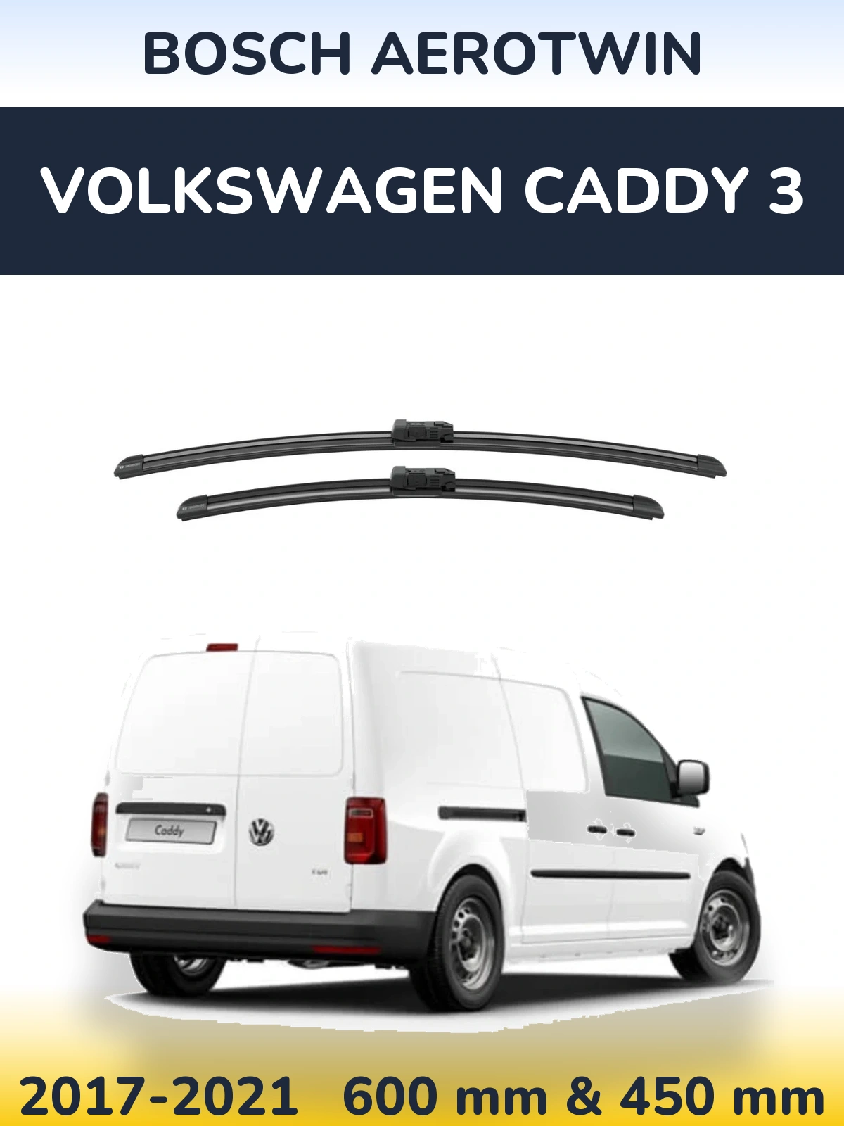 Front wiper blade set BOSCH AeroTwin 600 & 450 mm for Volkswagen Caddy 3 2017-2021