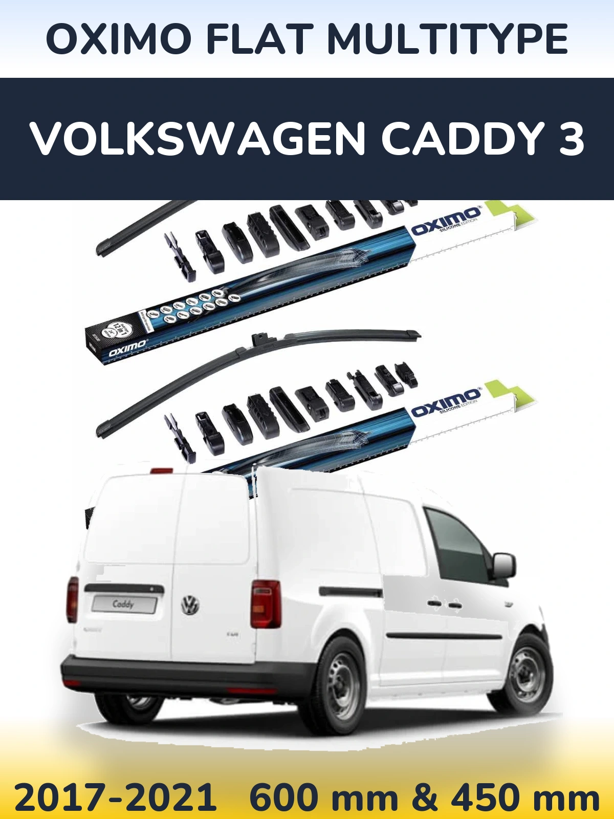 Front wiper blade set Oximo Flat MultiTipoe 600 & 450 mm for Volkswagen Caddy 3 2017-2021