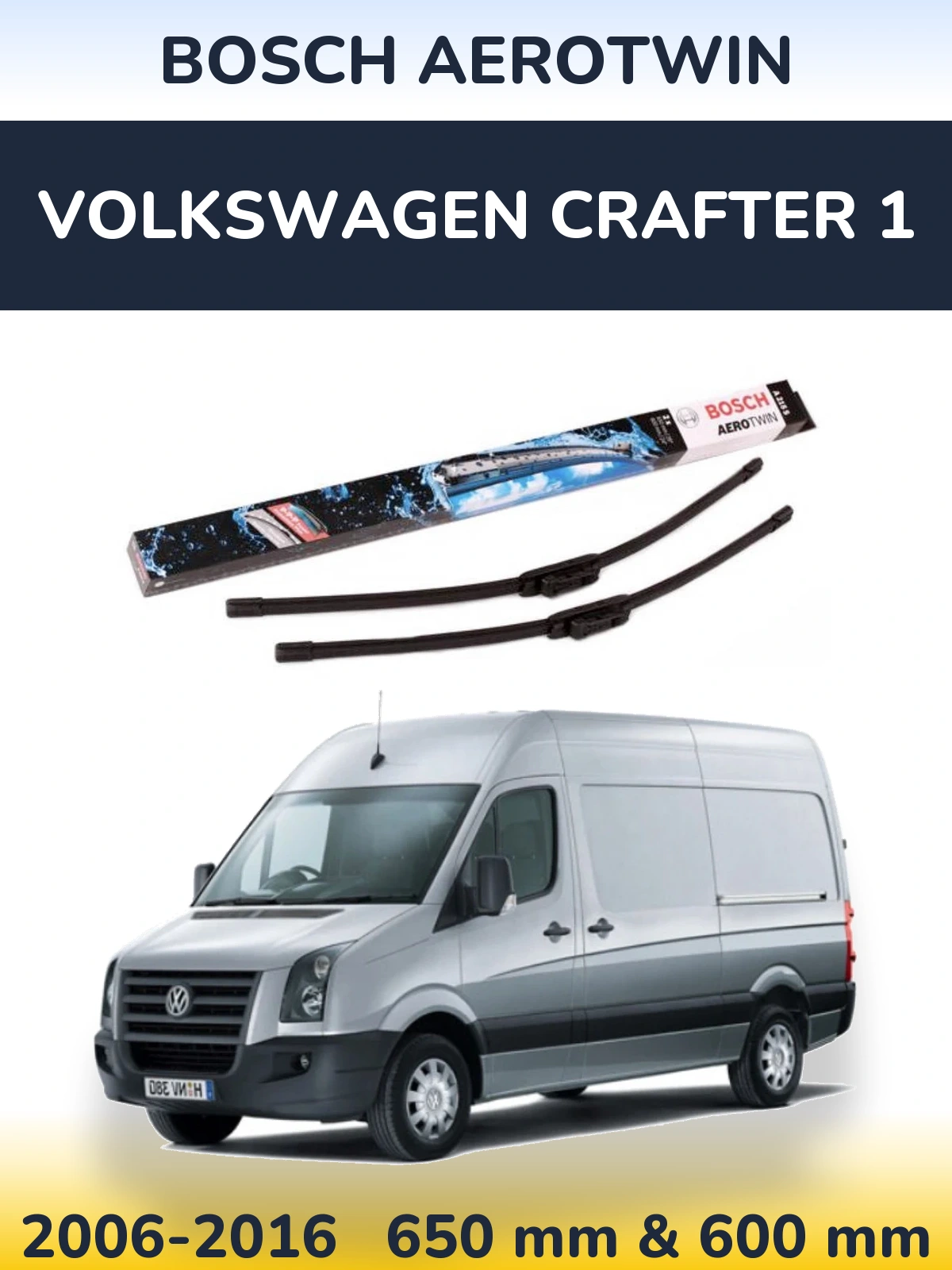 Комплект передних дворников BOSCH AeroTwin 650 & 600 мм для Volkswagen Crafter 1 2006-2016