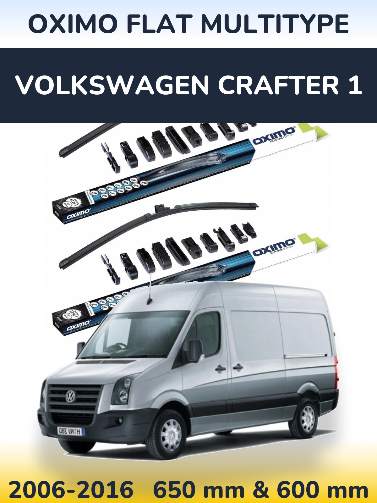 Front wiper blade set Oximo Flat MultiTipoe 650 & 600 mm for Volkswagen Crafter 1 2006-2016