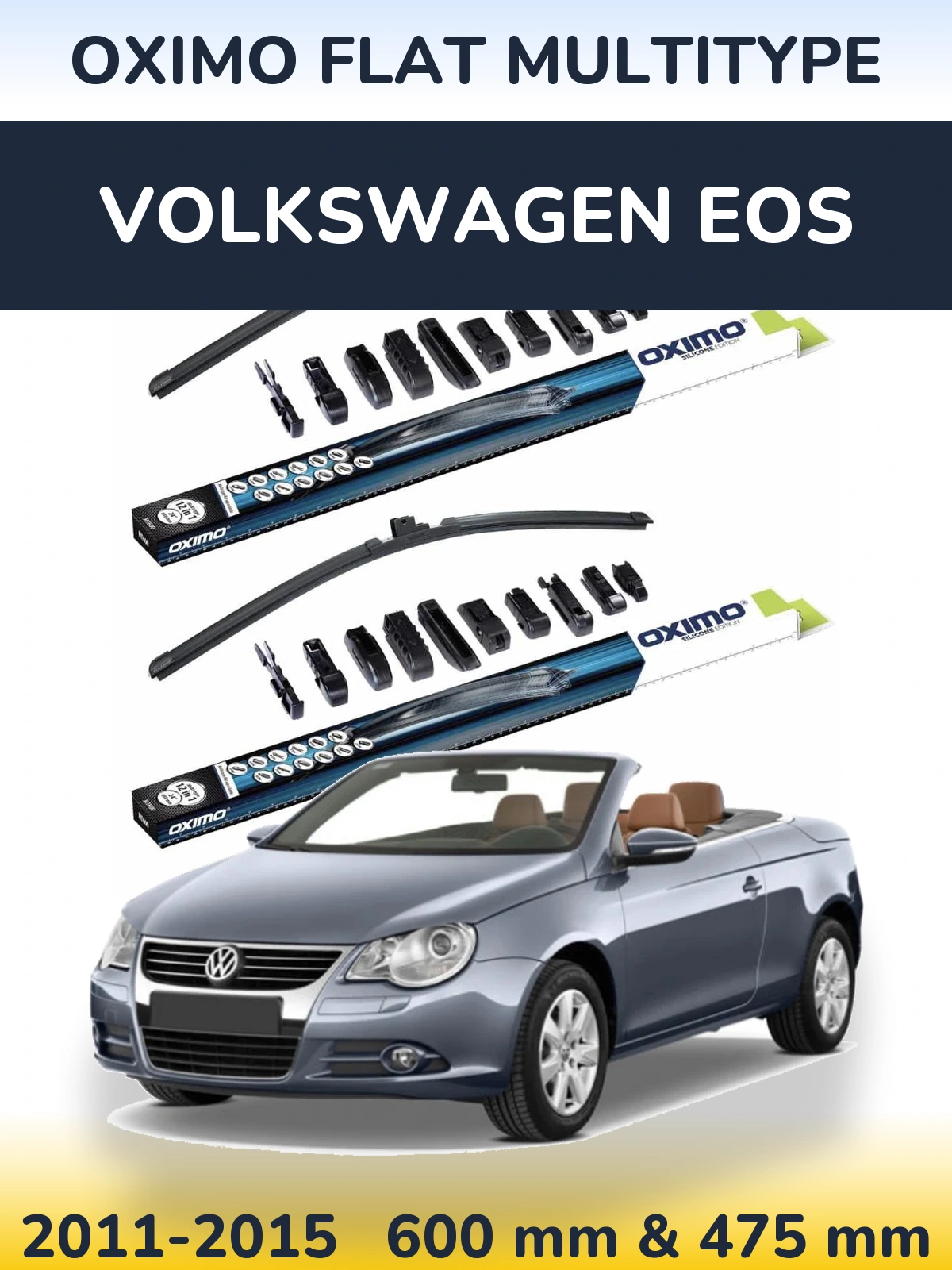Front wiper blade set Oximo Flat MultiTipoe 600 & 475 mm for Volkswagen EOS 2011-2015