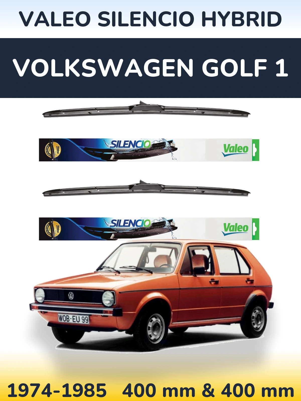 Front wiper blade set Valeo Silencio Hybrid 400 & 400 mm for Volkswagen Golf 1 1974-1985