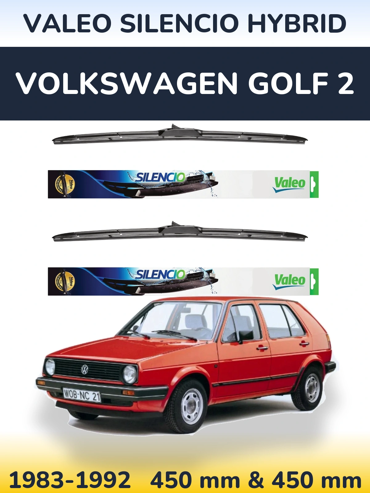 Комплект передніх щіток Valeo Silencio Hybrid 450 & 450 мм для Volkswagen Golf 2 1983-1992