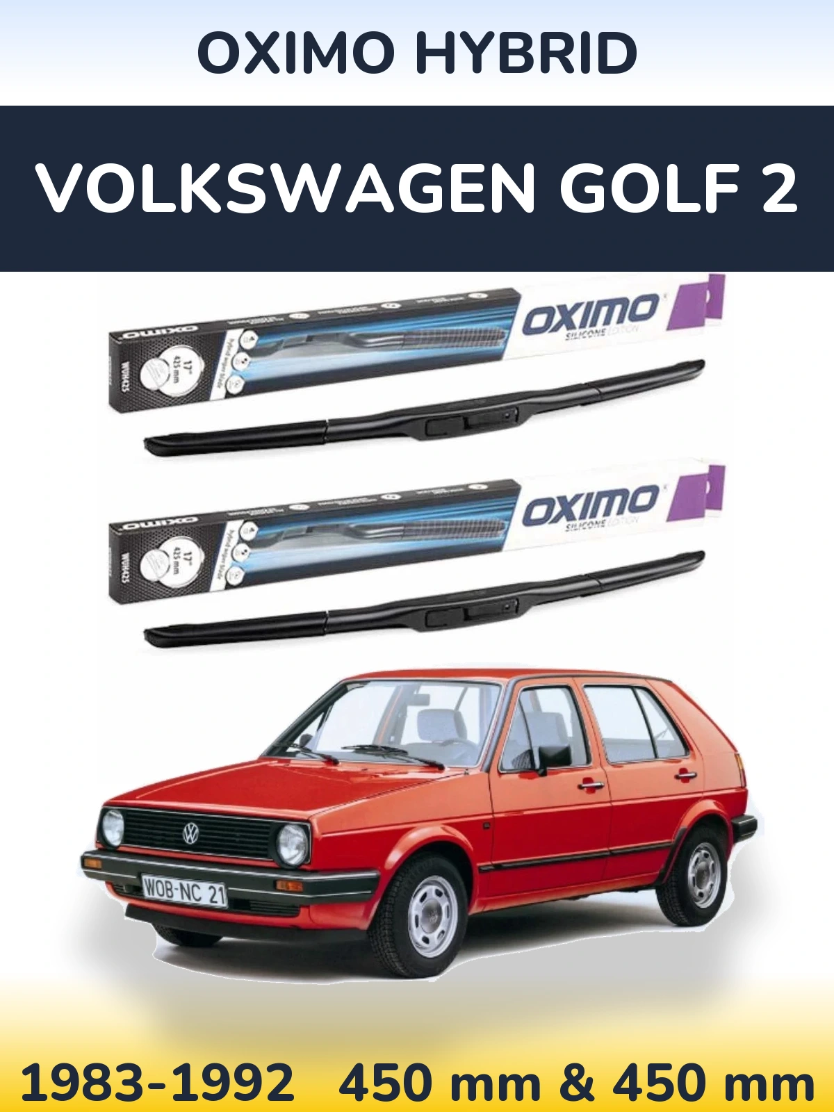Front wiper blade set Oximo Hybrid 450 & 450 mm for Volkswagen Golf 2 1983-1992