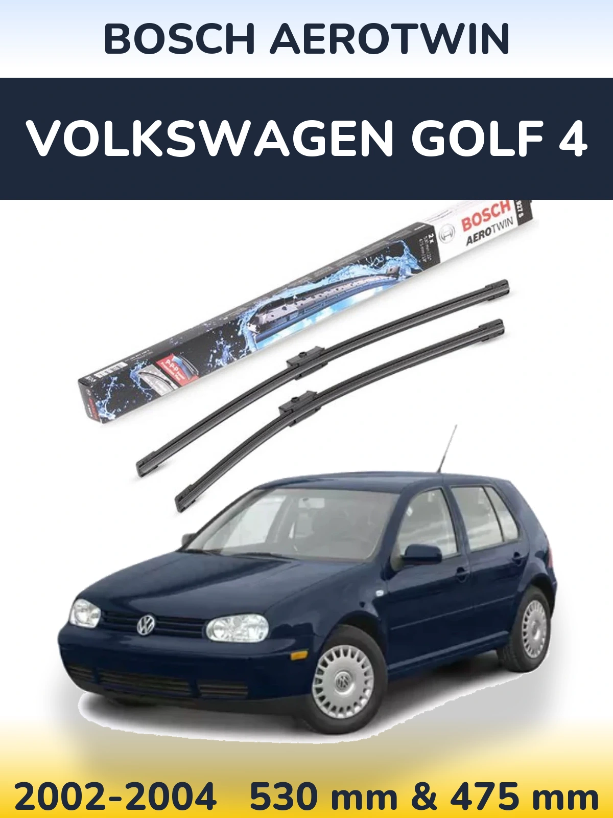 Front wiper blade set BOSCH AeroTwin 530 & 475 mm for Volkswagen Golf 4 2002-2004