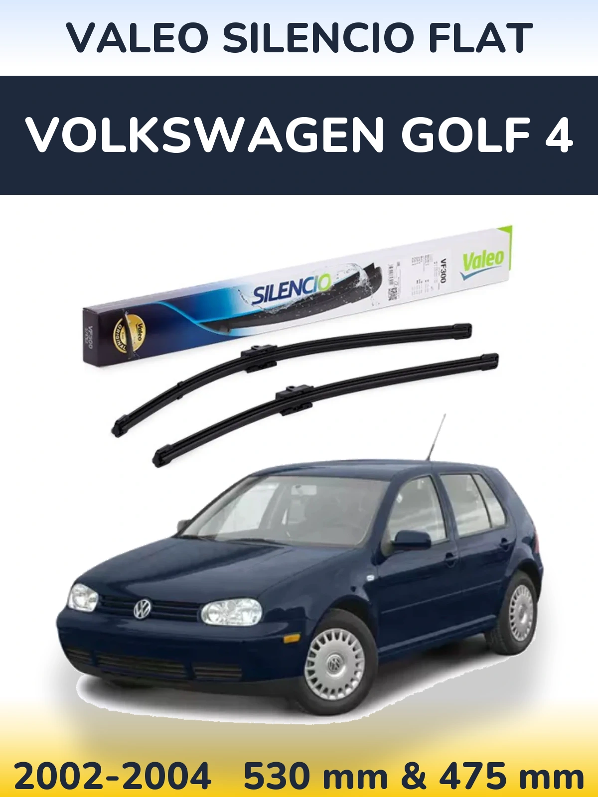 Front wiper blade set Valeo Silencio Flat 530 & 475 mm for Volkswagen Golf 4 2002-2004