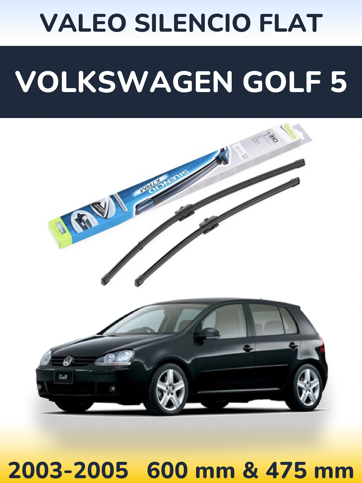 Комплект передних дворников Valeo Silencio Flat 600 & 475 мм для Volkswagen Golf 5 2003-2005