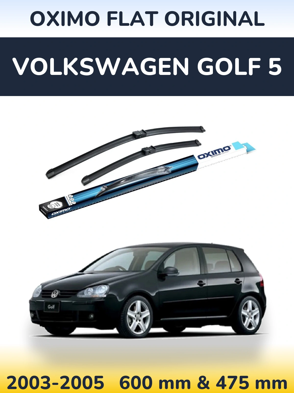 Комплект передних дворников Oximo Flat Original 600 & 475 мм для Volkswagen Golf 5 2003-2005