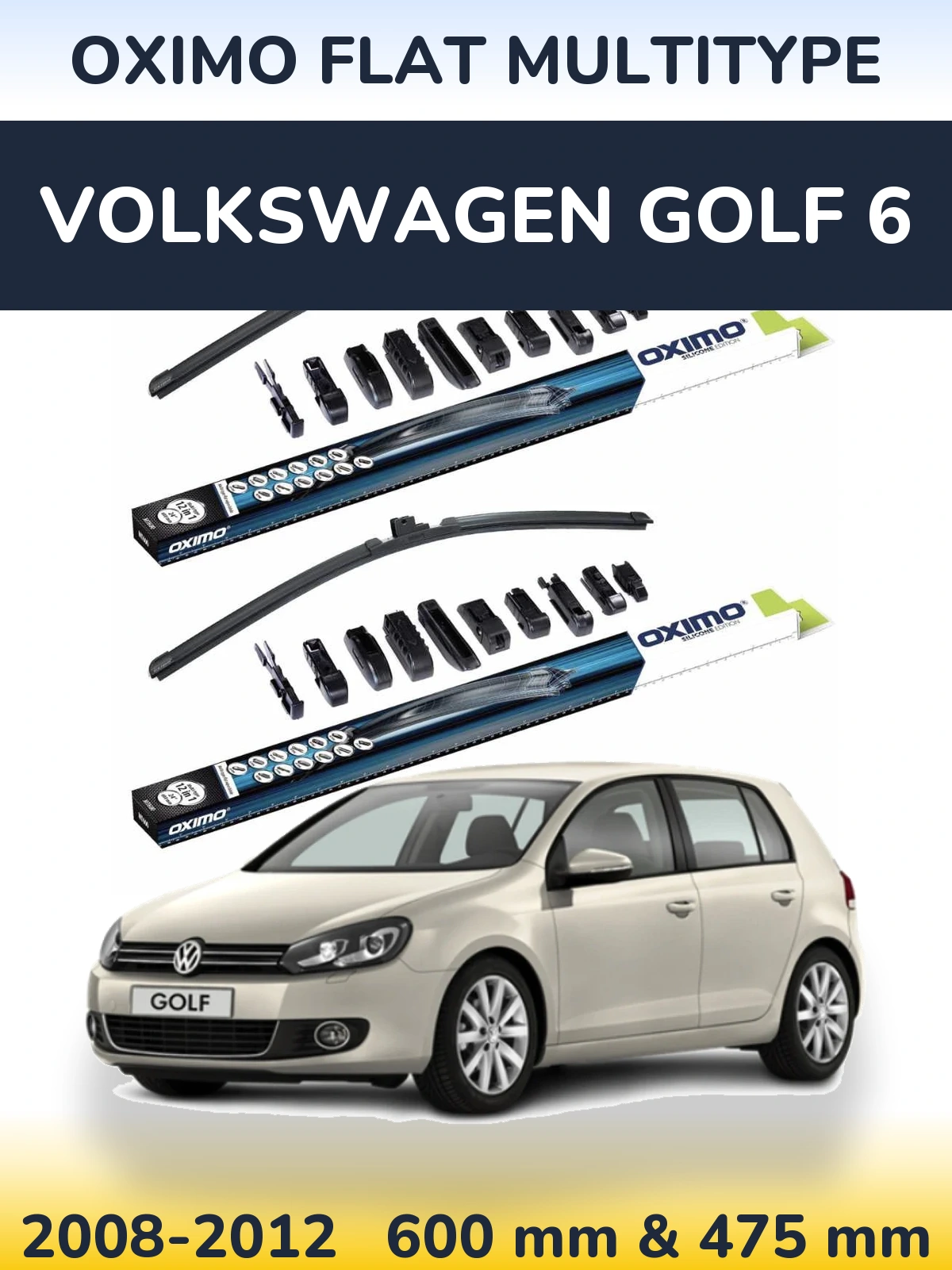 Front wiper blade set Oximo Flat MultiTipoe 600 & 475 mm for Volkswagen Golf 6 2008-2012