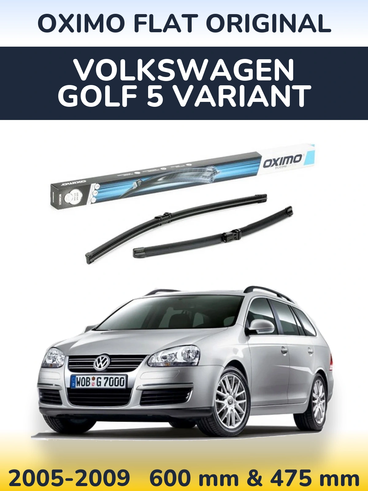 Комплект передних дворников Oximo Flat Original 600 & 475 мм для Volkswagen Golf 5 Variant 2005-2009