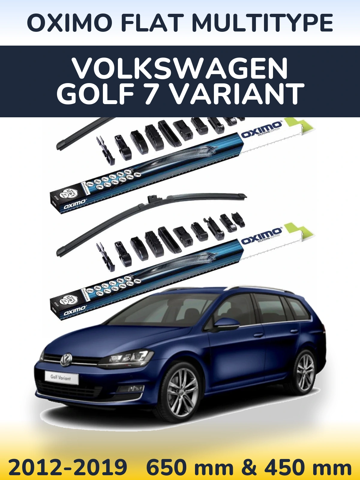 Front wiper blade set Oximo Flat MultiTipoe 650 & 450 mm for Volkswagen Golf 7 Variant 2012-2019