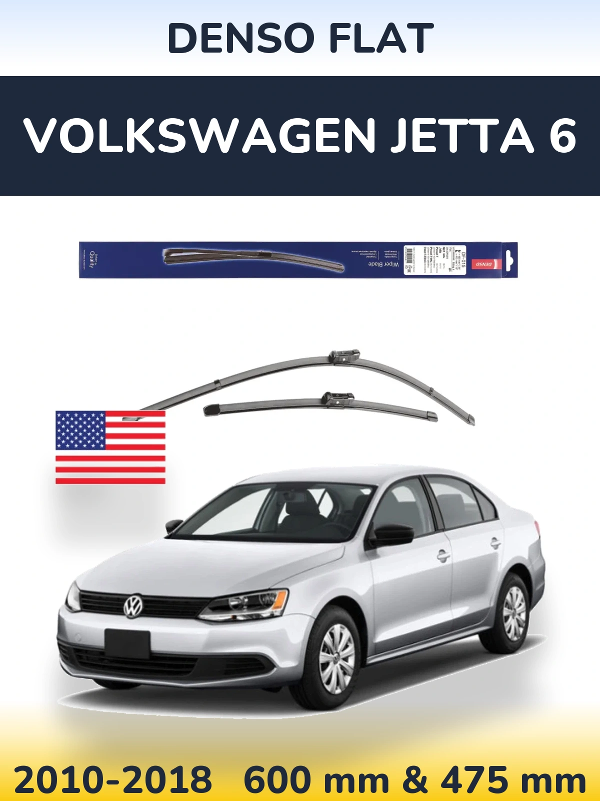 Комплект передніх щіток Denso Flat 600 & 475 мм для Volkswagen Jetta 6 2010-2018