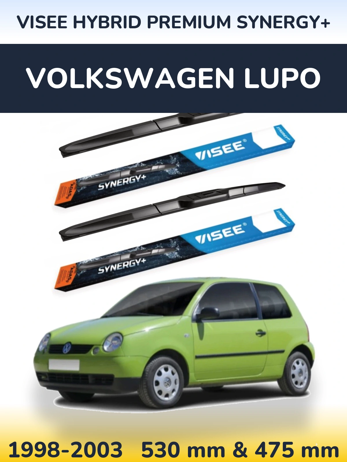 Комплект передніх щіток VISEE HYBRID PREMIUM SYNERGY+ 530 & 475 мм для Volkswagen Lupo 1998-2003