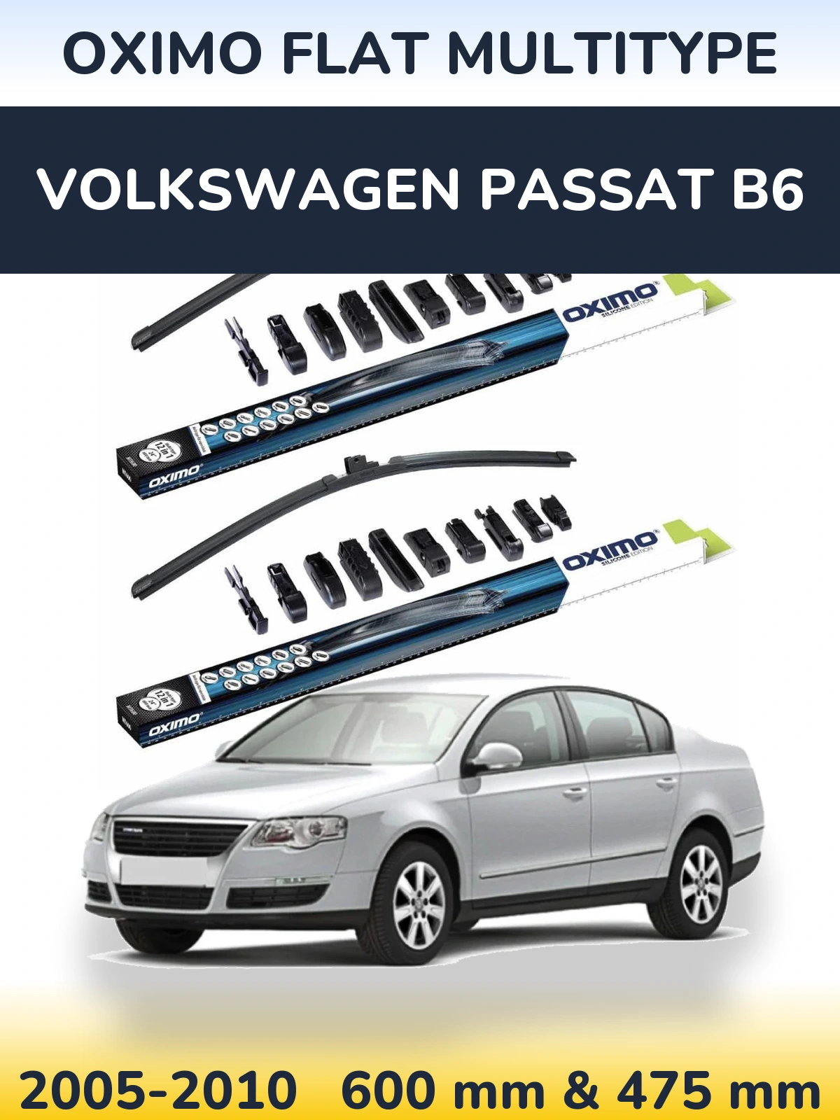 Комплект передних дворников Oximo Flat MultiТипe 600 & 475 мм для Volkswagen Passat B6 2005-2010