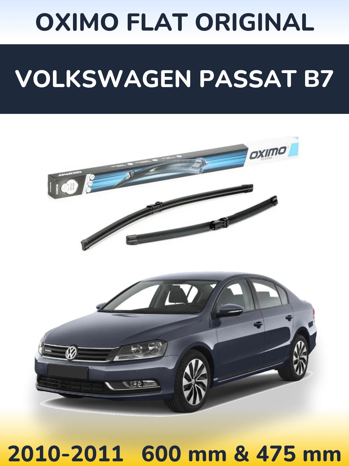 Комплект передніх щіток Oximo Flat Original 600 & 475 мм для Volkswagen Passat B7 2010-2011