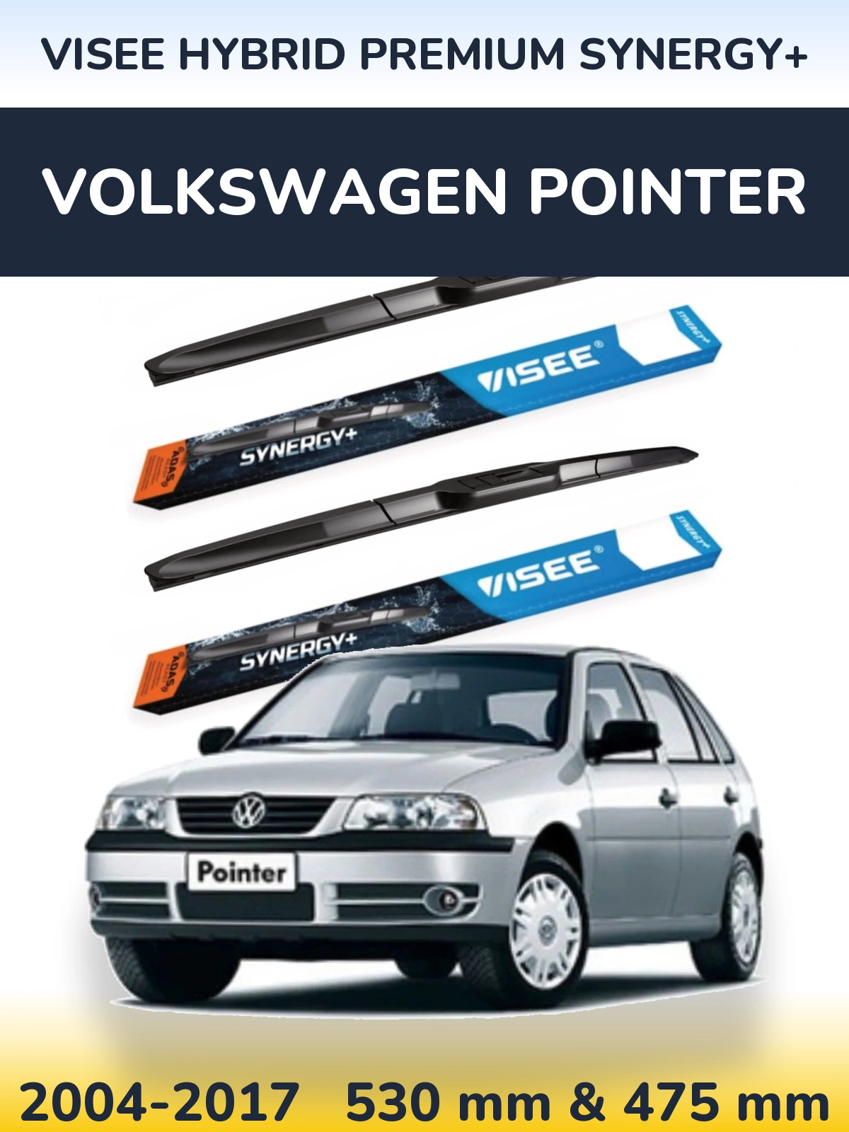Front wiper blade set VISEE HYBRID PREMIUM SYNERGY+ 530 & 475 mm for Volkswagen Pointer 2004-2017