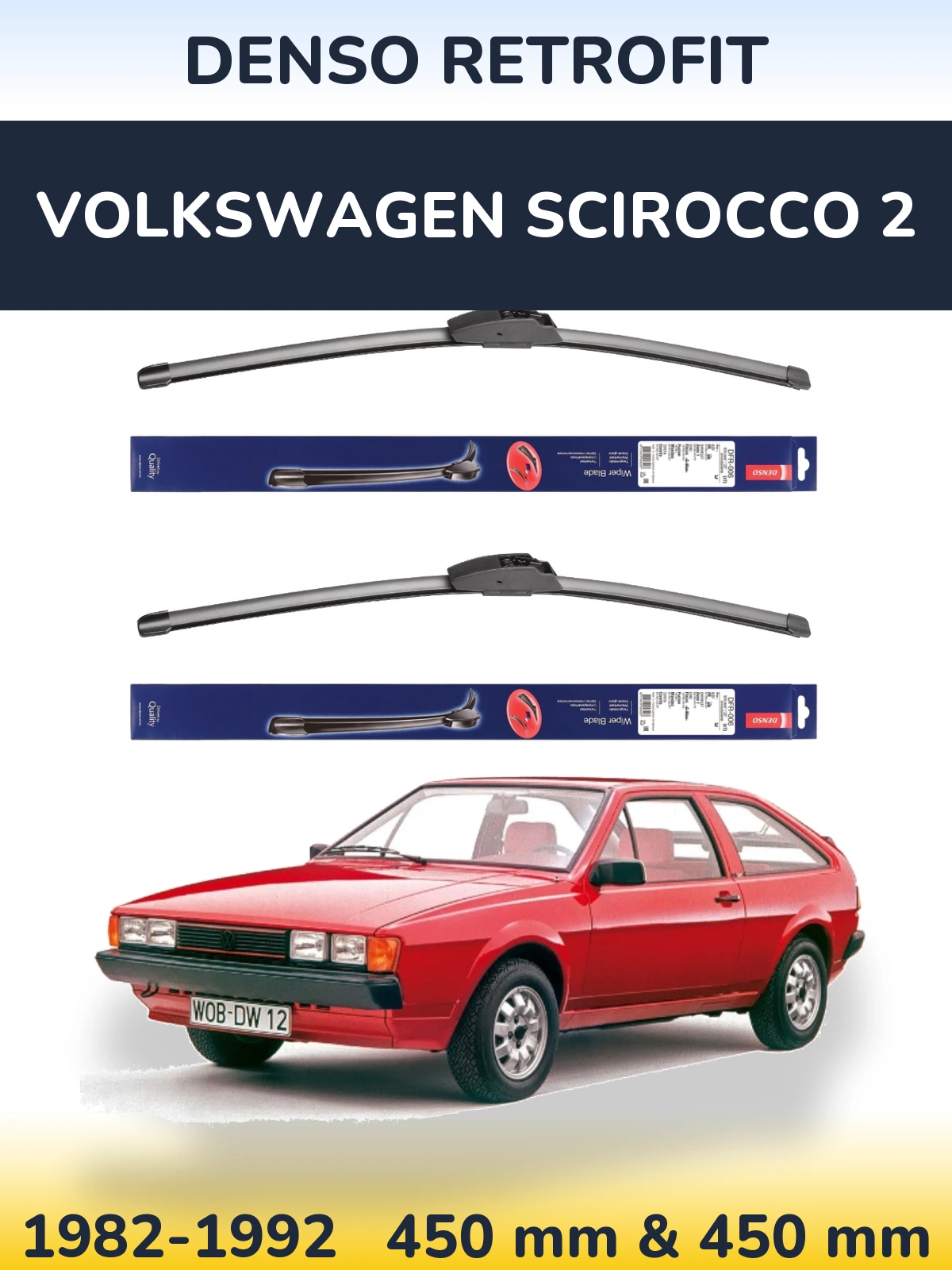 Front wiper blade set Denso Retrofit 450 & 450 mm for Volkswagen Scirocco 2 1982-1992