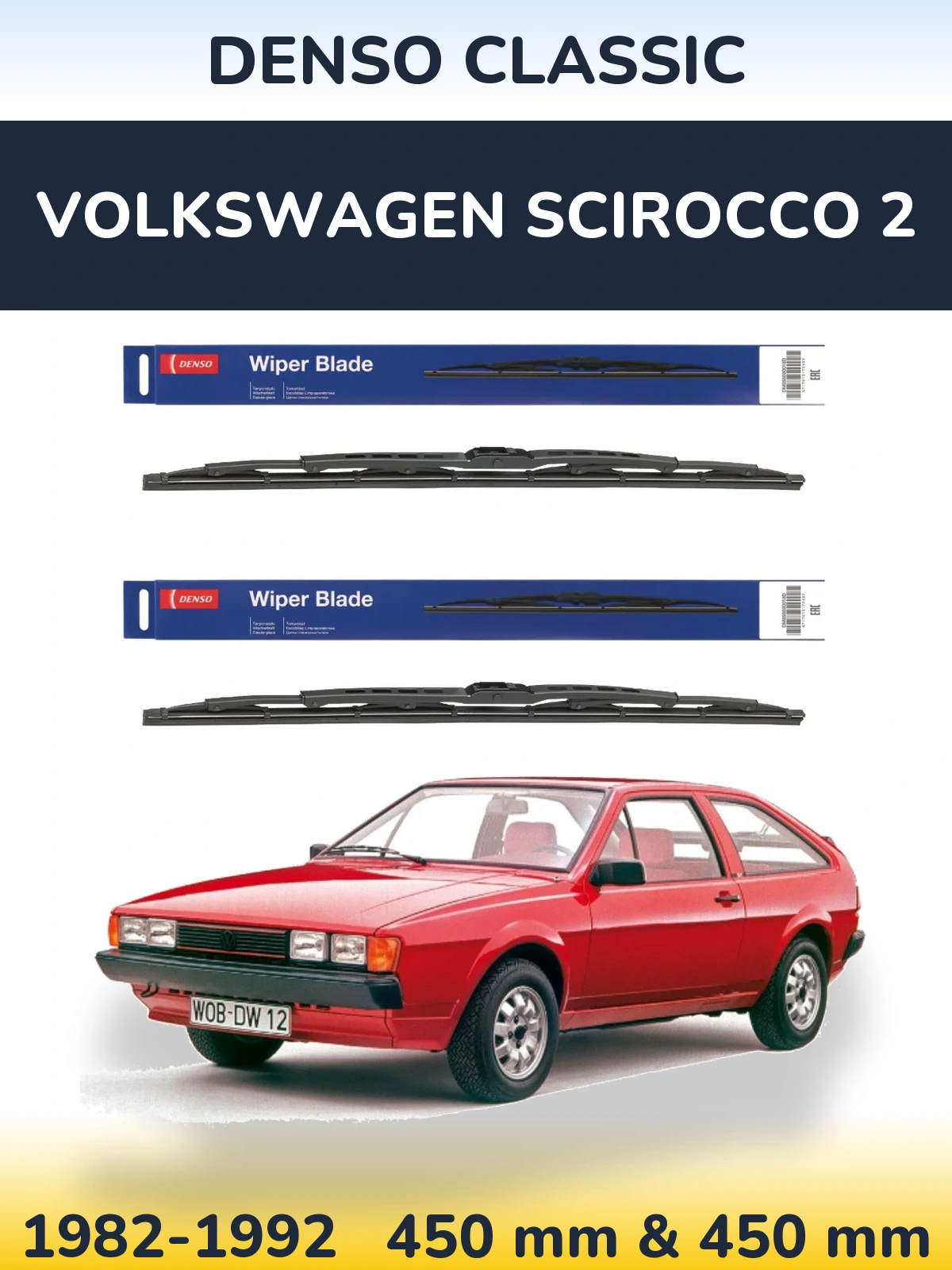 Комплект передних дворников Denso Classic 450 & 450 мм для Volkswagen Scirocco 2 1982-1992