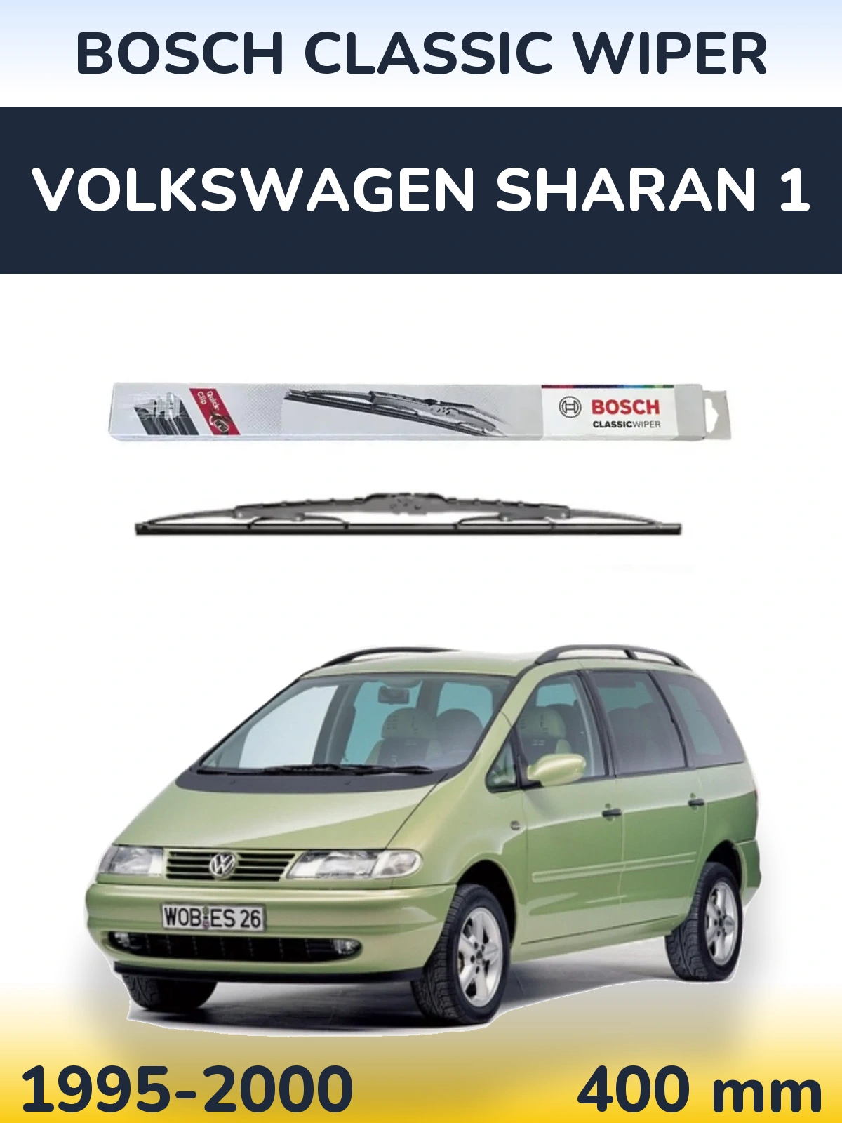 Rear wiper blade BOSCH Classic Wiper 400 mm for Volkswagen Sharan 1 1995-2000