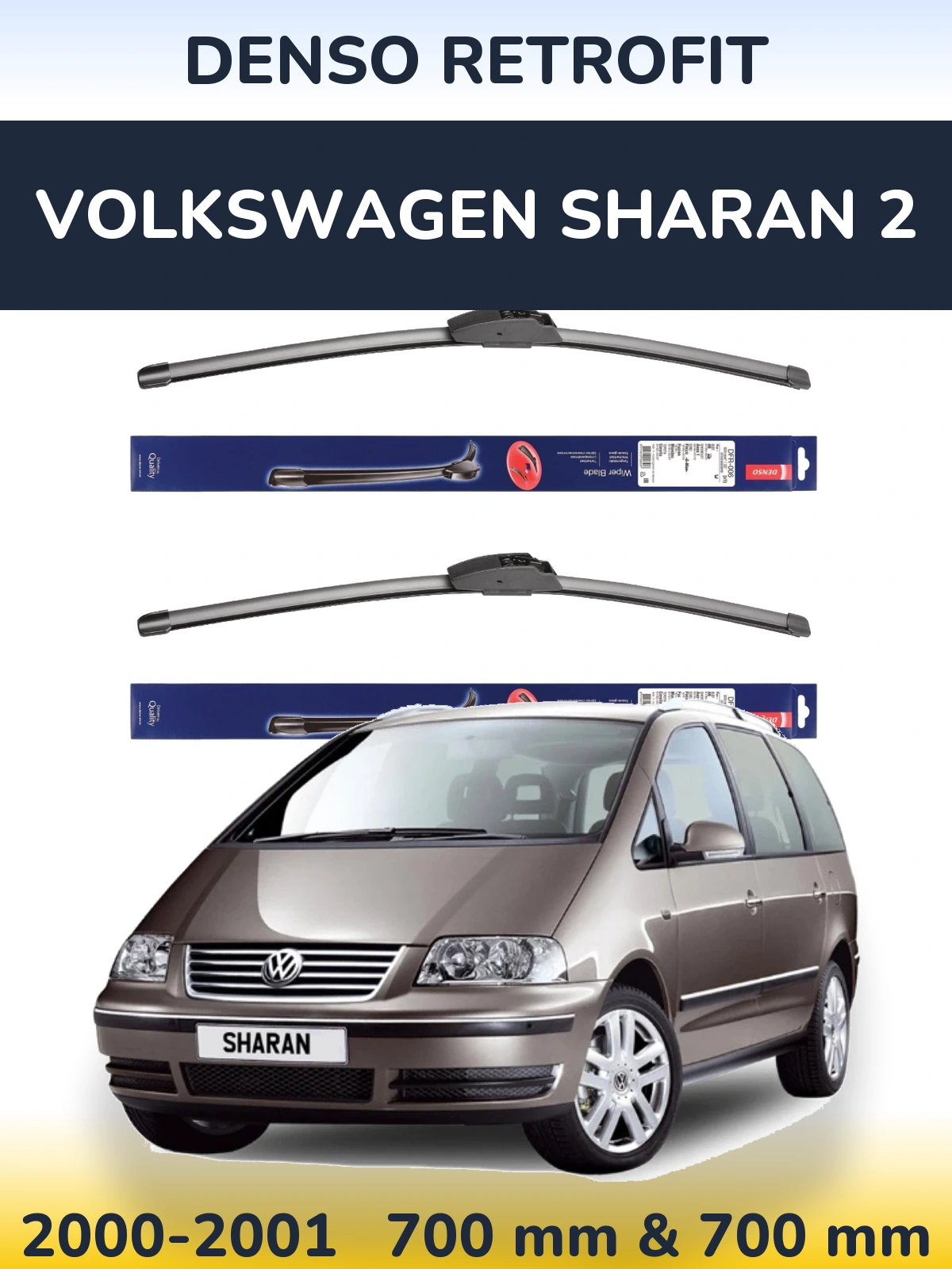 Front wiper blade set Denso Retrofit 700 & 700 mm for Volkswagen Sharan 2 2000-2001